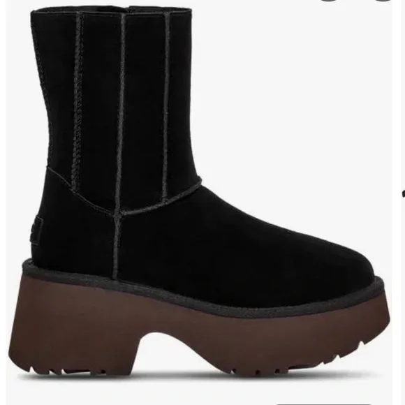 UGG Women's new heights Black Suede Heeled Boots - Picture 8 of 9